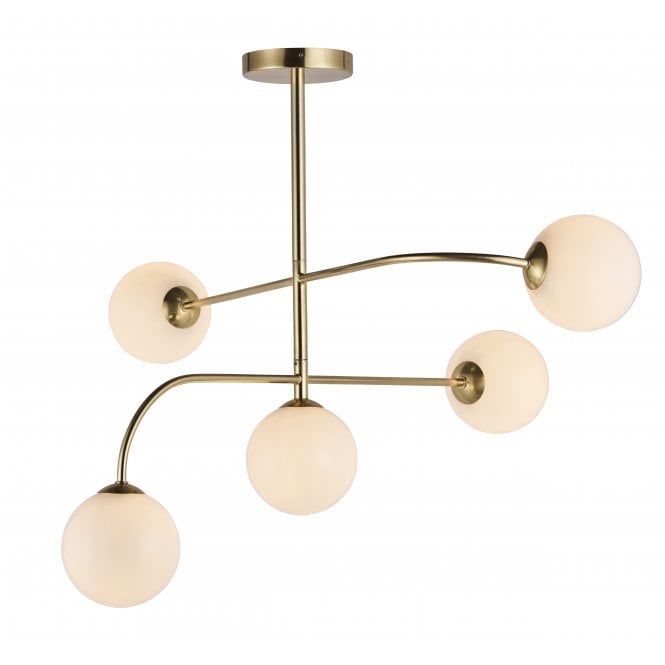 OTTO 5 Light Semi Flush | Brushed Gold & Gloss Opal Glass