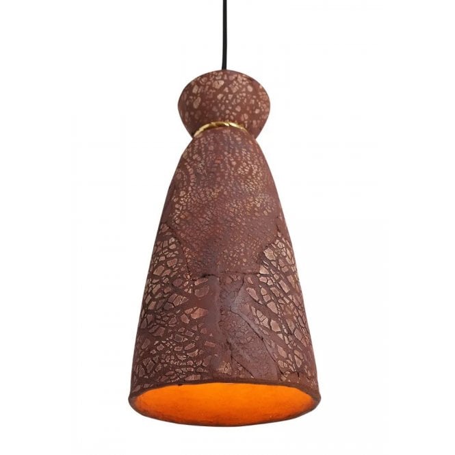 PANDO Ceramic Pendant Light in Red Iron and Polished Brass