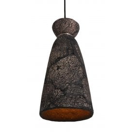 PANDO Organic Ceramic Pendant Light in Black Clay and Antique Silver