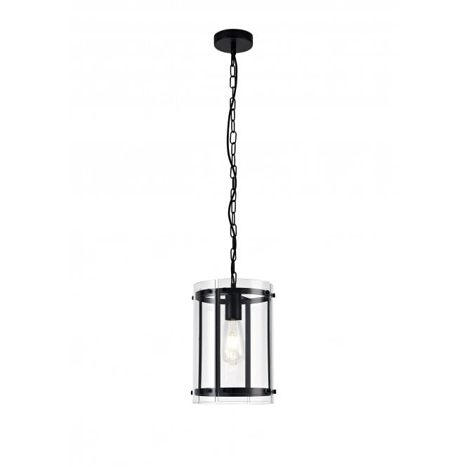 PARKER Lantern Ceiling Pendant Light | Matt Black Iron & Glass