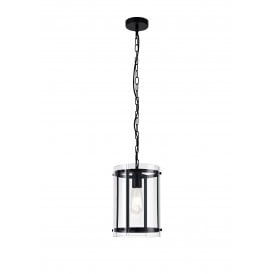 PARKER Lantern Ceiling Pendant Light | Matt Black Iron & Glass