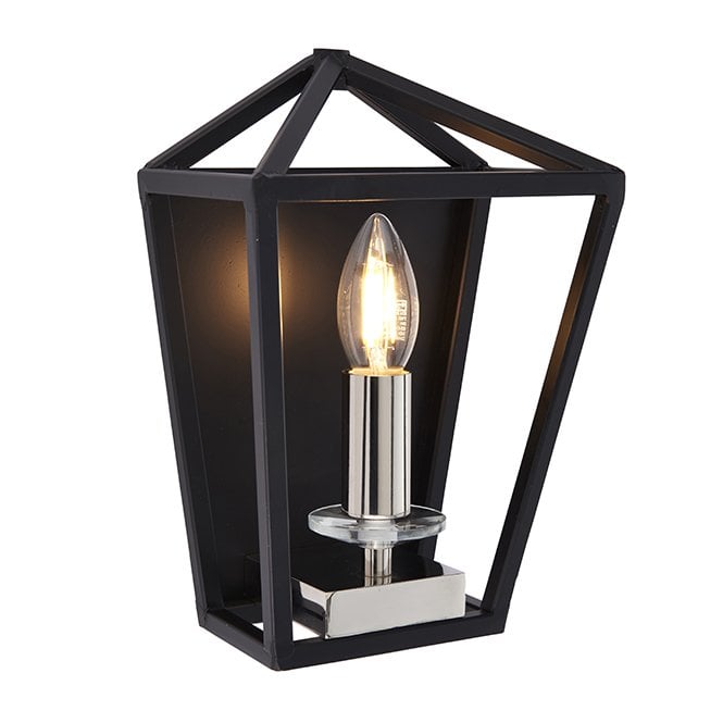 PERCEPTION Black And Bright Nickel Lantern Shaped Wall Light