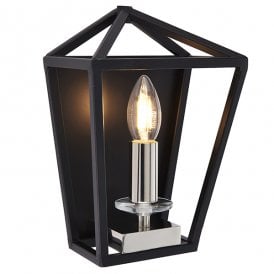 PERCEPTION Black And Bright Nickel Lantern Shaped Wall Light