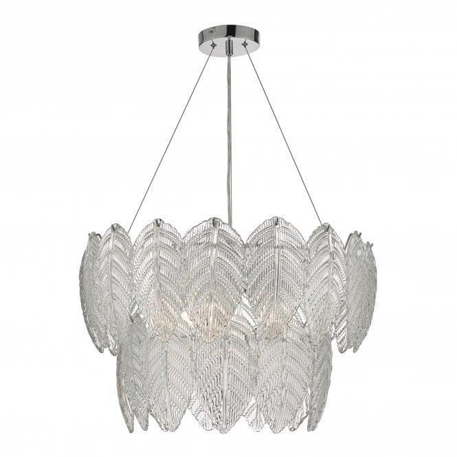 PHILLIPA 3 Light Pendant Glass Leaves | Modern-Deco Style | Polished Chrome