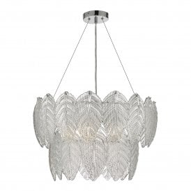 PHILLIPA 3 Light Pendant Glass Leaves | Modern-Deco Style | Polished Chrome