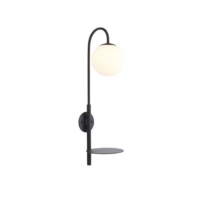 POISE Black Plug-In Shelf Wall Light With Opal Glass