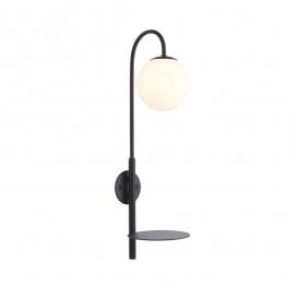 POISE Black Plug-In Shelf Wall Light With Opal Glass