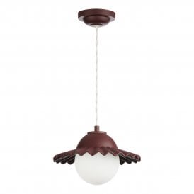 Ceramic Ceiling pendant in aubergine with matching ceiling rose and opal glass shade