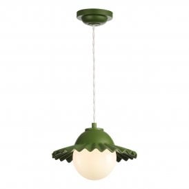 Ceramic Ceiling pendant in juniper green with matching ceiling rose and opal glass shade