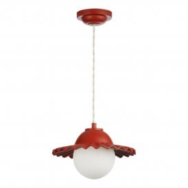 Ceramic Ceiling pendant in strawberry red with matching ceiling rose and opal glass shade