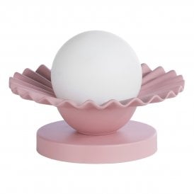 blush pink table lamp with fluted and scalloped edges, one opal glass shade in dome or globe style touch activated