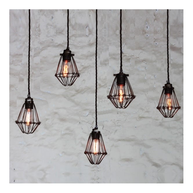 PRAIA Cage Pendant Light Cluster in Powder Coated Bronze