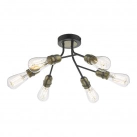 REMY 6 Light Linear Semi Flush Black & Antique Brass | Industrial Edge