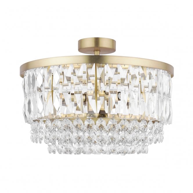 RHOSILL 3 Light Semi Flush Glass & Antique Brass