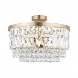 RHOSILL 3 Light Semi Flush Glass & Antique Brass
