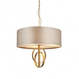 RIDLEY Double Hoop Gold Leaf Pendant Light With Large Mink Shade