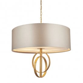 RIDLEY Double Hoop Gold Leaf Pendant Light With Xl Mink Shade