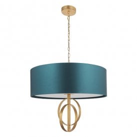 RIDLEY Double Hoop Gold Leaf Pendant Light With Xl Teal Shade