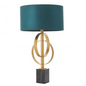 RIDLEY Double Hoop Gold Leaf Table Light With Teal Shade