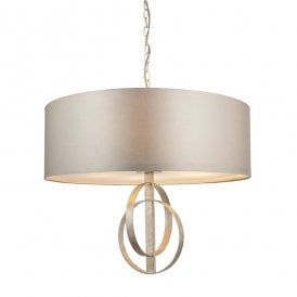 RIDLEY Double Hoop Silver Leaf Pendant Light With Xl Mink Shade