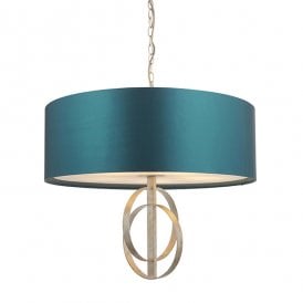 RIDLEY Double Hoop Silver Leaf Pendant Light With Xl Teal Shade