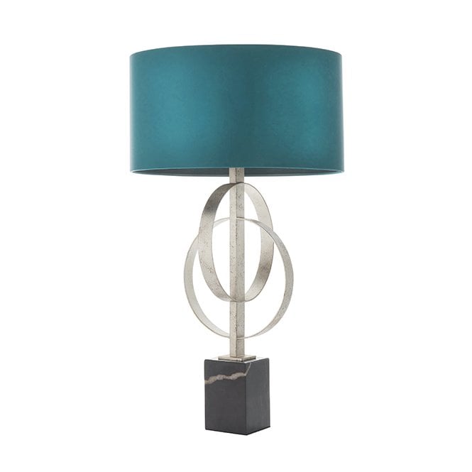 RIDLEY Double Hoop Silver Leaf Table Light With Teal Shade