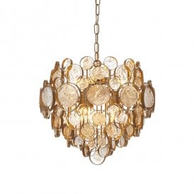 ROLEAU Antique Gold Chandelier With Clear And Amber Glass Details