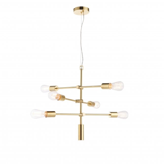 RUBENS 6 Light Multi Arm Pendant | Satin Brushed Gold Effect Plate