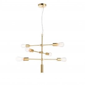 RUBENS 6 Light Multi Arm Pendant | Satin Brushed Gold Effect Plate