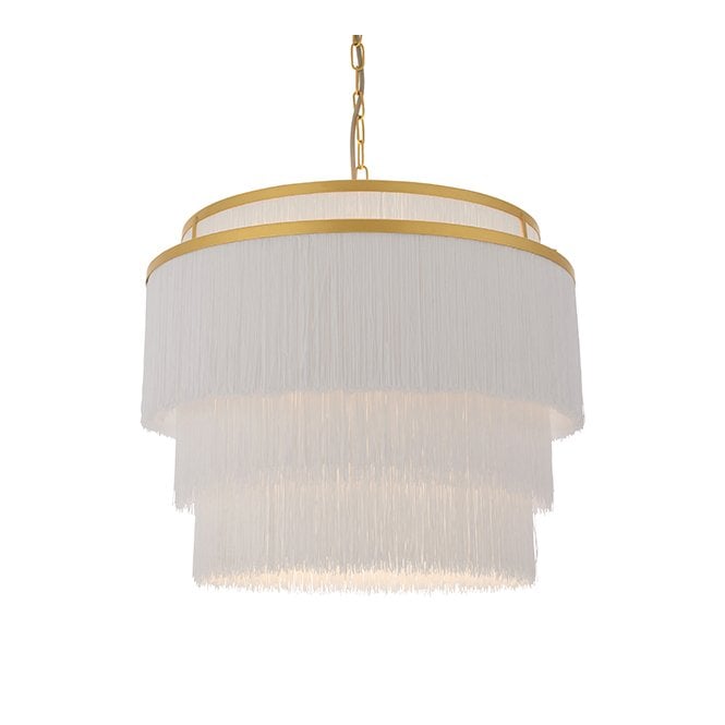 RUFFLE Gold With White Fringe Large Pendant
