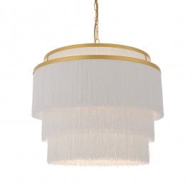 RUFFLE Gold With White Fringe Large Pendant