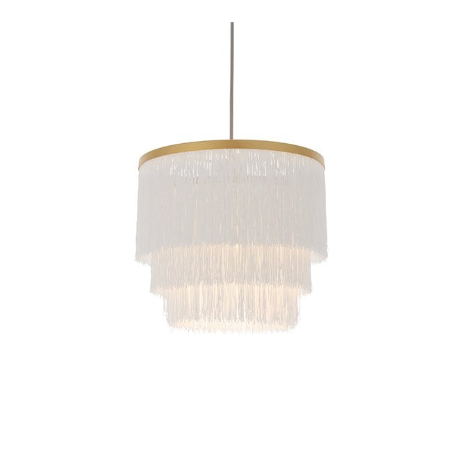 RUFFLE Gold With White Fringe Medium Pendant