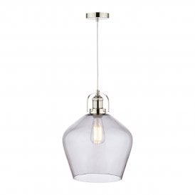 Single Ceiling Pendant Light in Polished nickel with smoked glass goblet shaped shade with including ceiling rose
