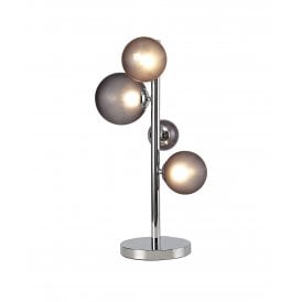 RYLEE 3 Light Table Lamp | Smoke Glass Bubble | Polished Chrome