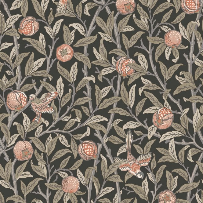 SAMPLE - Bird & Pomegranate Charcoal Grey Wallpaper
