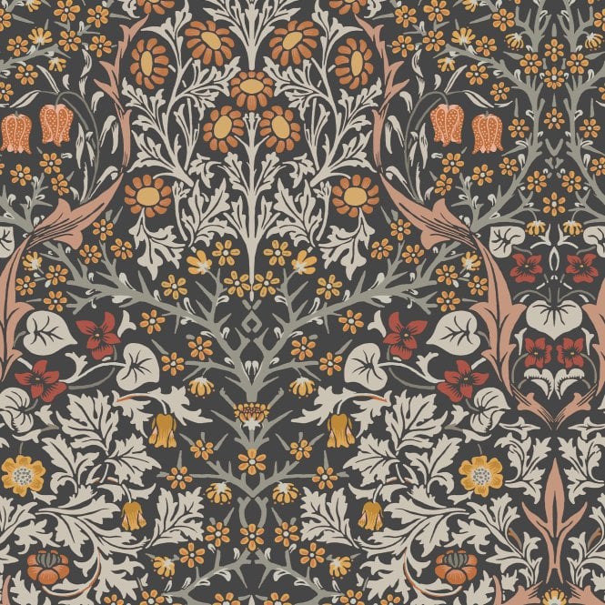 SAMPLE - Blackthorn Charcoal & Burnt Orange Grey Wallpaper