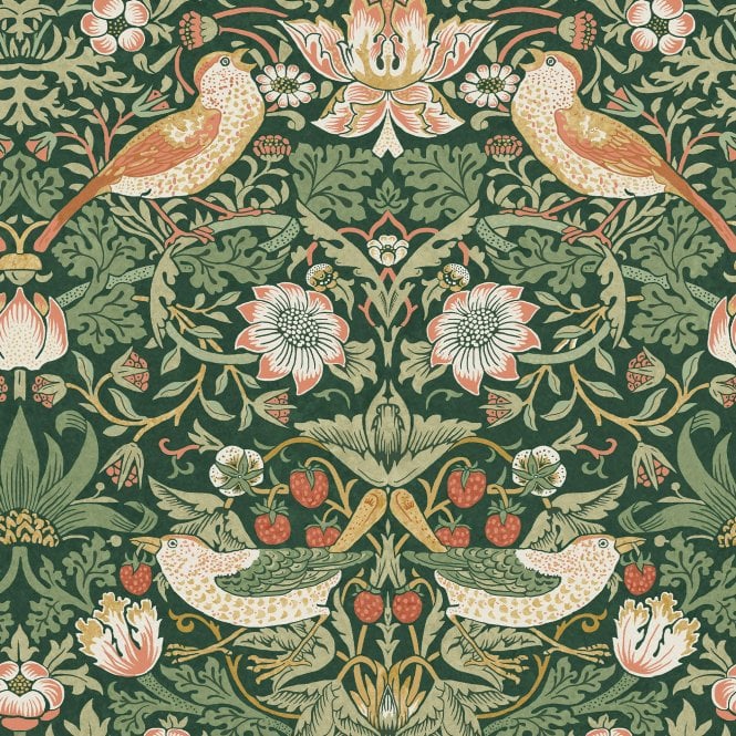 SAMPLE - Strawberry Thief Fibrous Sage Green Wallpaper