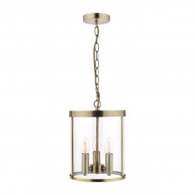 3 Light Lantern ceiling pendant in antique brass with matching ceiling rose and hanging chain