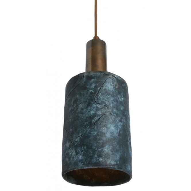 SENNA Ceramic Pendant Light in Blue Earth and Antique Brass