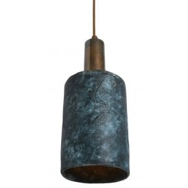 SENNA Ceramic Pendant Light in Blue Earth and Antique Brass