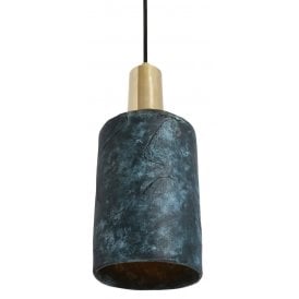 SENNA Ceramic Pendant Light in Blue Earth and Polished Brass