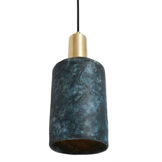 SENNA Ceramic Pendant Light in Blue Earth and Satin Brass