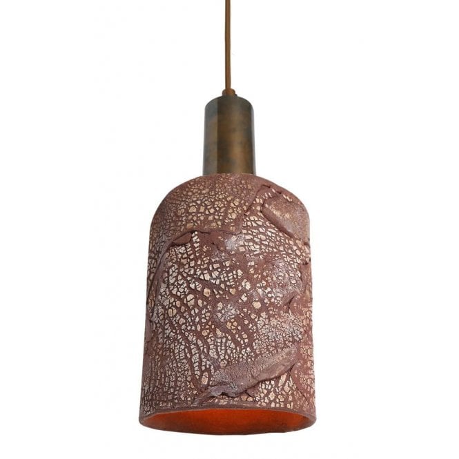SENNA Ceramic Pendant Light in Red Iron and Antique Brass