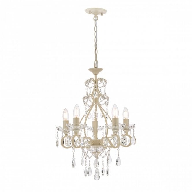 SHAMLEY Painted Matt Whie 5 Light Chandelier with Glass