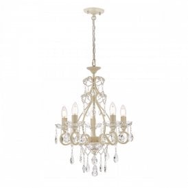 Laura Ashley Painted Matt Whie 5 Light Chandelier with Glass