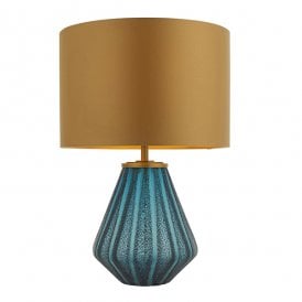 SHORELINE Turquoise Glass Lamp With Gold Shade