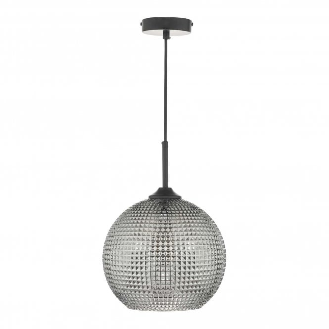 SOREN Single Ceiling Pendant | Smokey Textured Glass Shade & Matt Black