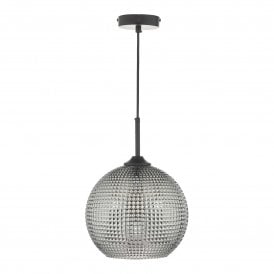 SOREN Single Ceiling Pendant | Smokey Textured Glass Shade & Matt Black