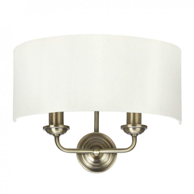 SORRENTO 2 Arm Wall Light in Antique Brass with Ivory Shade