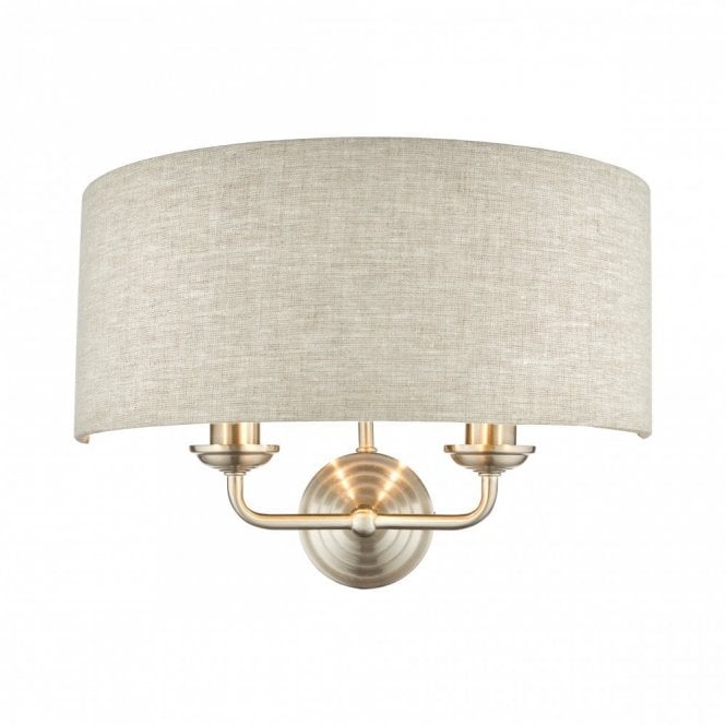 SORRENTO Brushed Chrome 2 Light Wall Light with Natural Shade